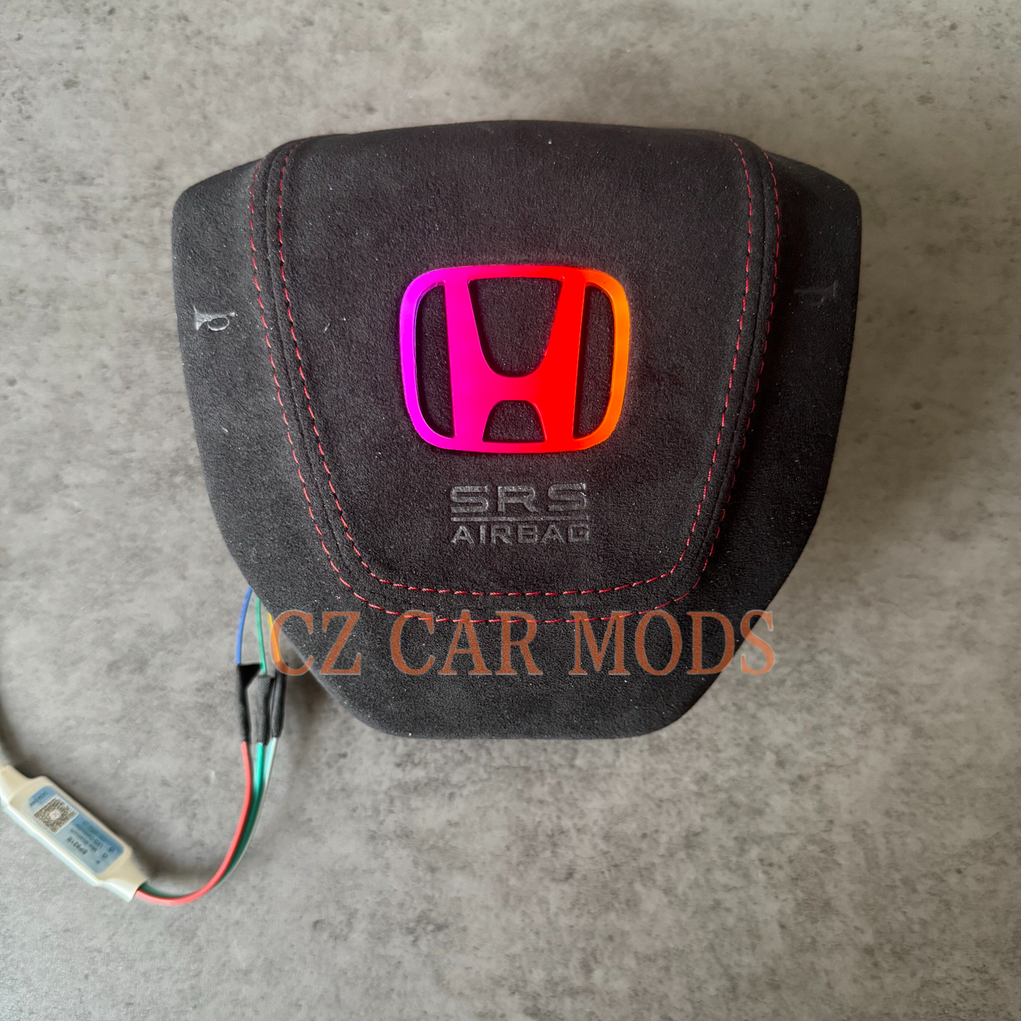 Black leather red stitch LED Luminous Steering Wheel Airbag Cover Designed Specifically for Honda civic