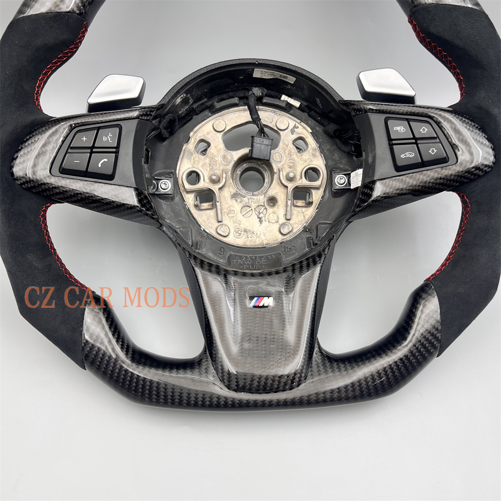 Customized Black carbon fiber Alcantara red strip steering wheel for 2009 BMW Z4 E89 35i