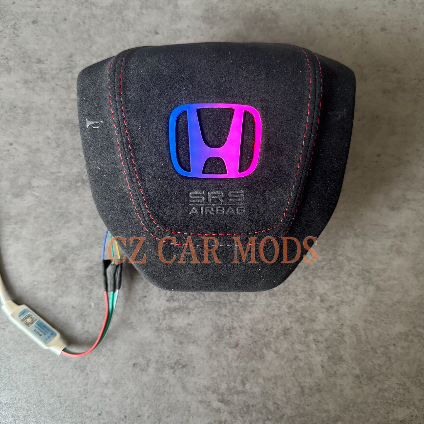 Black leather red stitch LED Luminous Steering Wheel Airbag Cover Designed Specifically for Honda civic