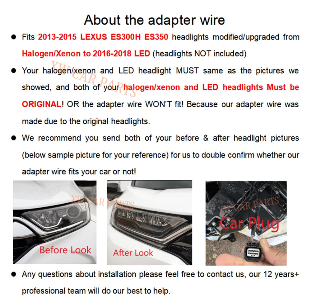 For 2013 2014 2015 LEXUS ES300H ES350 Halogen Xenon to 2016 2017 2018 LED Adapter Wire