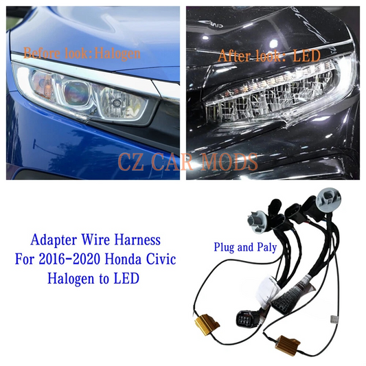 Headlight Halogen to LED Adapter Wiring Harness For 2016 2017 2018 2019 2020 Honda Civic 10th