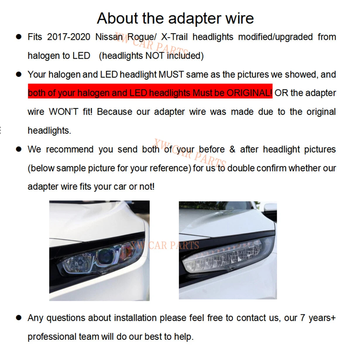Adapter Wire Harness For 2017 2018 2019 2020 Nissan Rogue Headlight Modify Halogen to LED