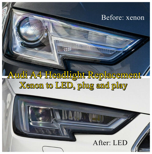 Pair LED headlights for 2017 2018 2019 Audi A4 Xenon to LED Headlight Replacement Modification