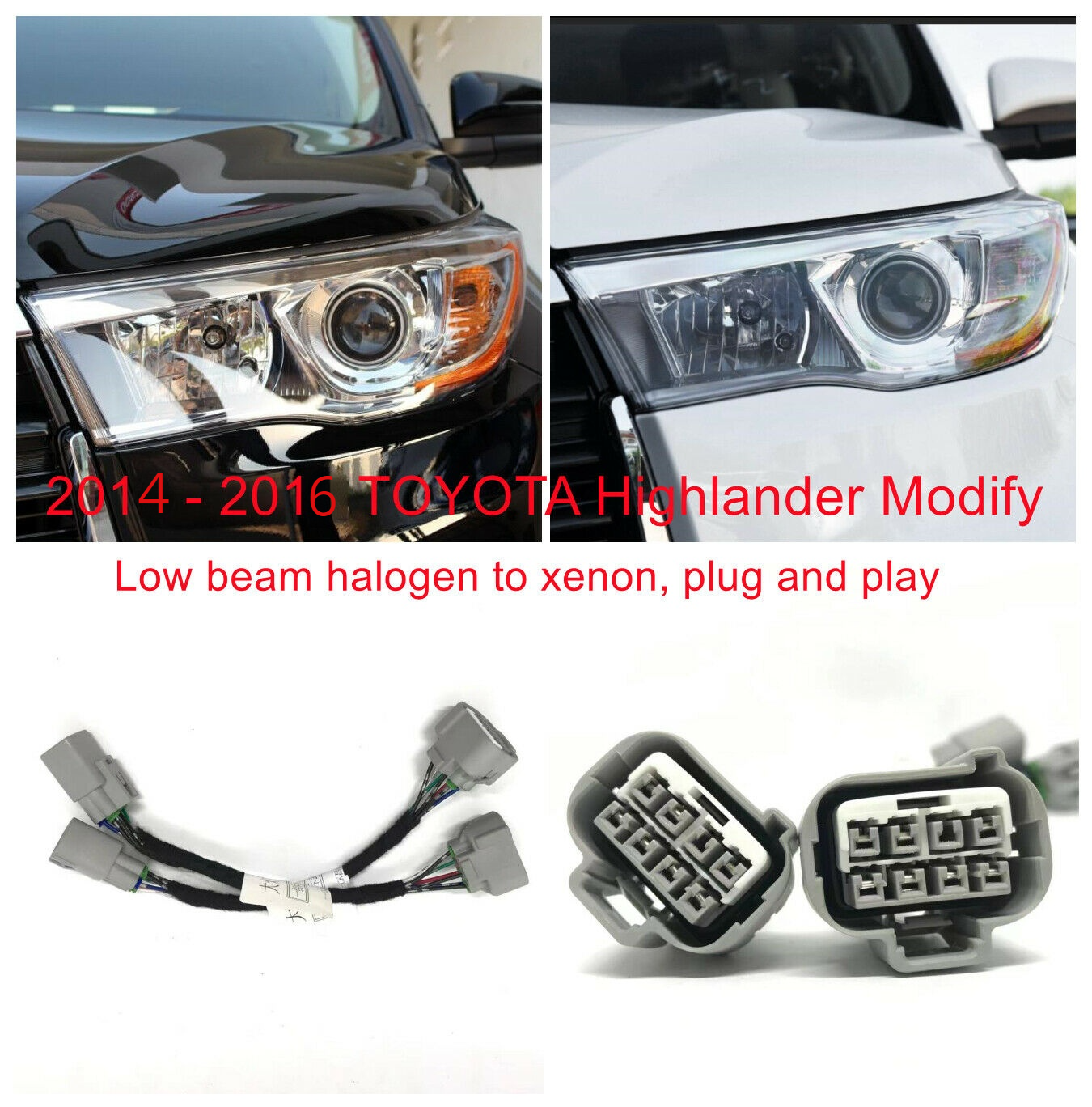 Adapter Wire Harness for TOYOTA Highlander Headlight Modify from Halogen to LED