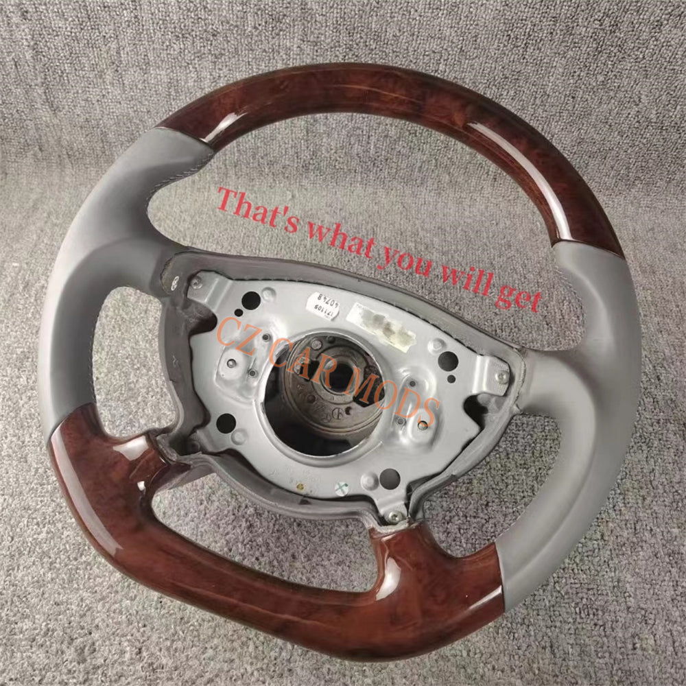 Customized Peach Wood Grey Smooth Leather Steering Wheel Auto Accessory Fit For BENZ 2002 2003 E Remanufactured Steering Wheel