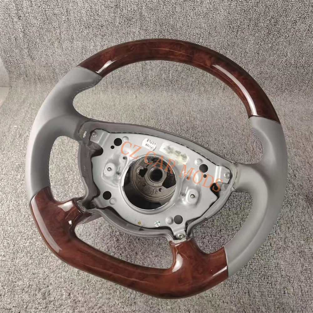 Customized Peach Wood Grey Smooth Leather Steering Wheel Auto Accessory Fit For BENZ 2002 2003 E Remanufactured Steering Wheel