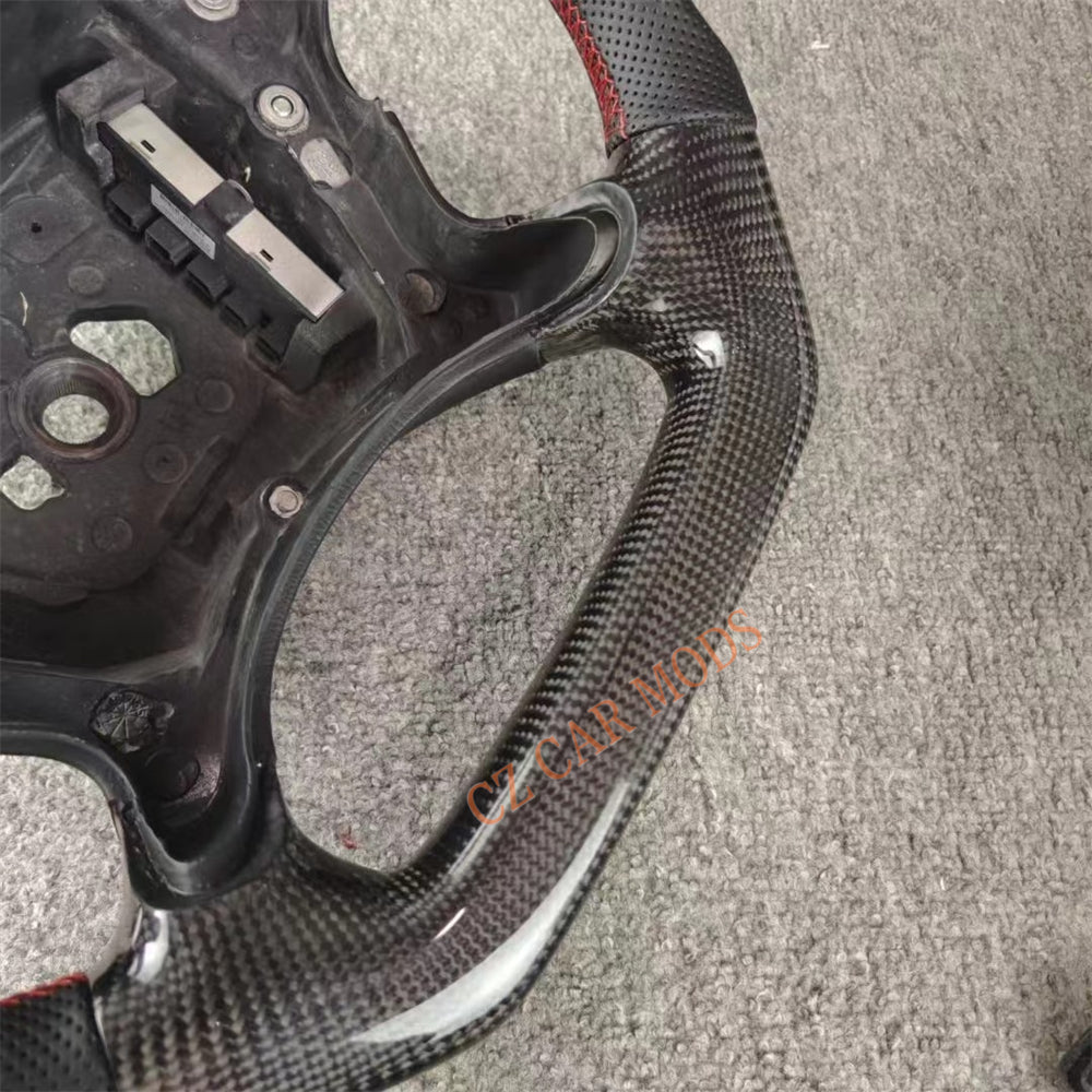 Custom Perforated Leather Real Carbon Fiber Steering Wheel Auto Accessory Tricolor Center Strip Fit For BENZ E 2004 2005 2006 2007 2008 Remanufactured