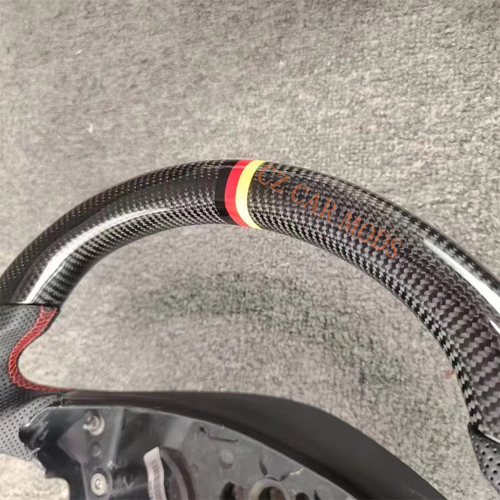 Custom Perforated Leather Real Carbon Fiber Steering Wheel Auto Accessory Tricolor Center Strip Fit For BENZ E 2004 2005 2006 2007 2008 Remanufactured