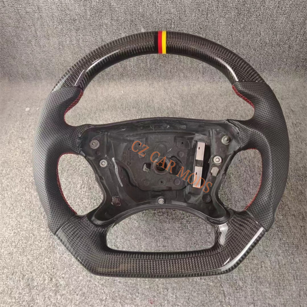Custom Perforated Leather Real Carbon Fiber Steering Wheel Auto Accessory Tricolor Center Strip Fit For BENZ E 2004 2005 2006 2007 2008 Remanufactured