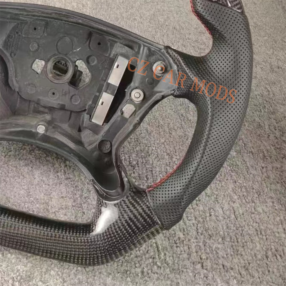 Custom Perforated Leather Real Carbon Fiber Steering Wheel Auto Accessory Tricolor Center Strip Fit For BENZ E 2004 2005 2006 2007 2008 Remanufactured