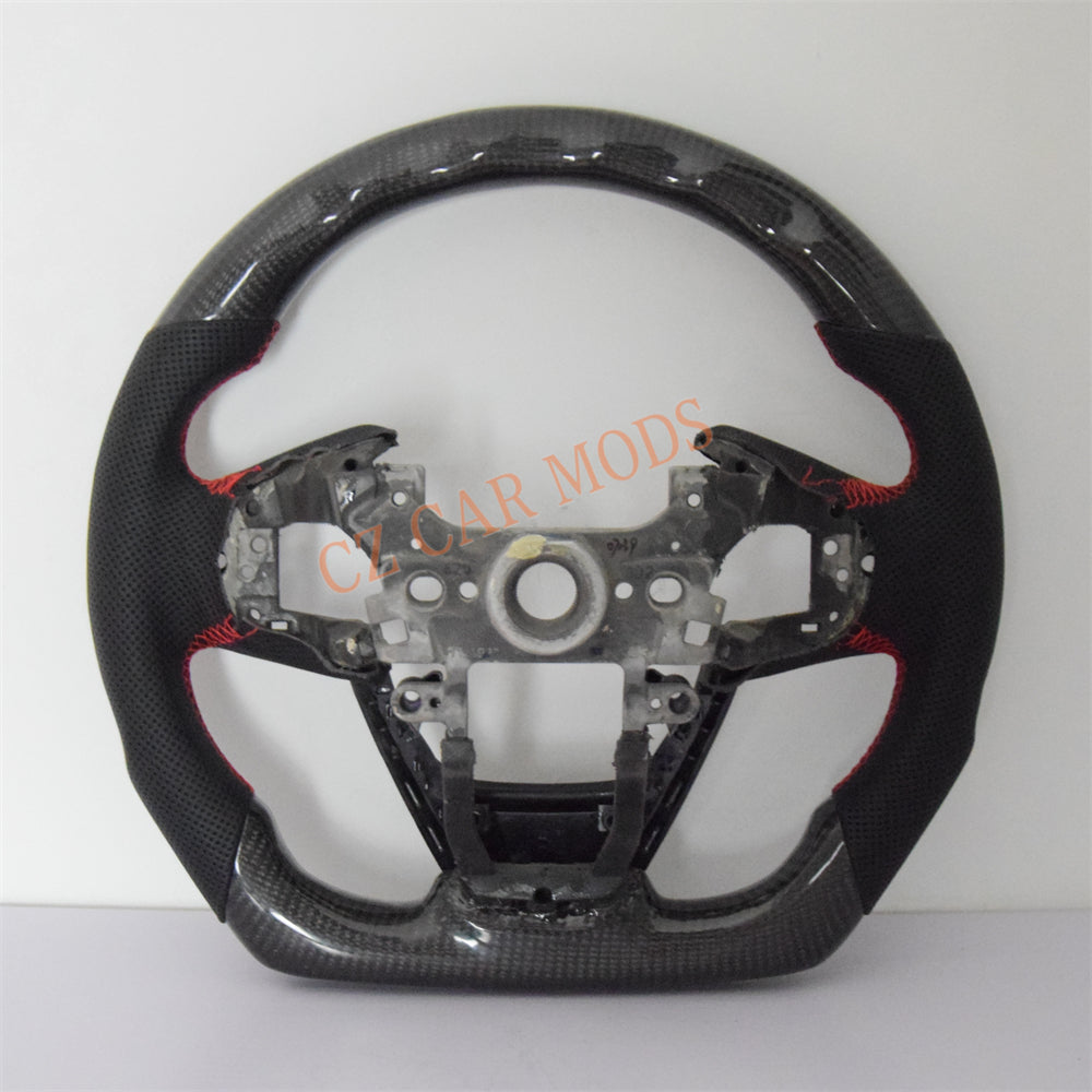 Customized Black Perforated Leather Carbon Fiber Steering Wheel Auto Accessory Remanufactured For Honda Civic 10th GEN 2016 2017 2018 2019 2020 2021