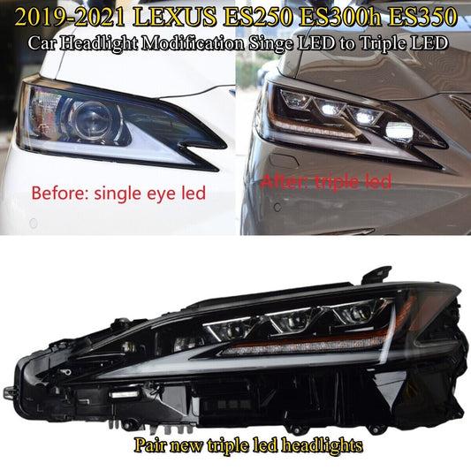 Pair Triple LED Headlights for 2019-2021 Lexus ES250 ES300h ES350 Headlamp LH RH