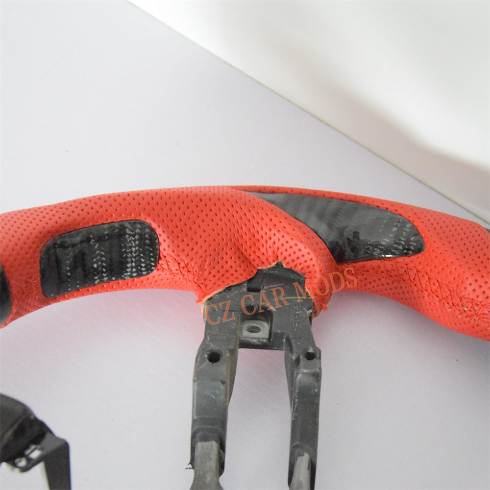 Customized Red Perforated Leather Carbon Fiber Steering Wheel Auto Accessory For Honda Civic 11th GEN 2022 2023 2024 Remanufactured