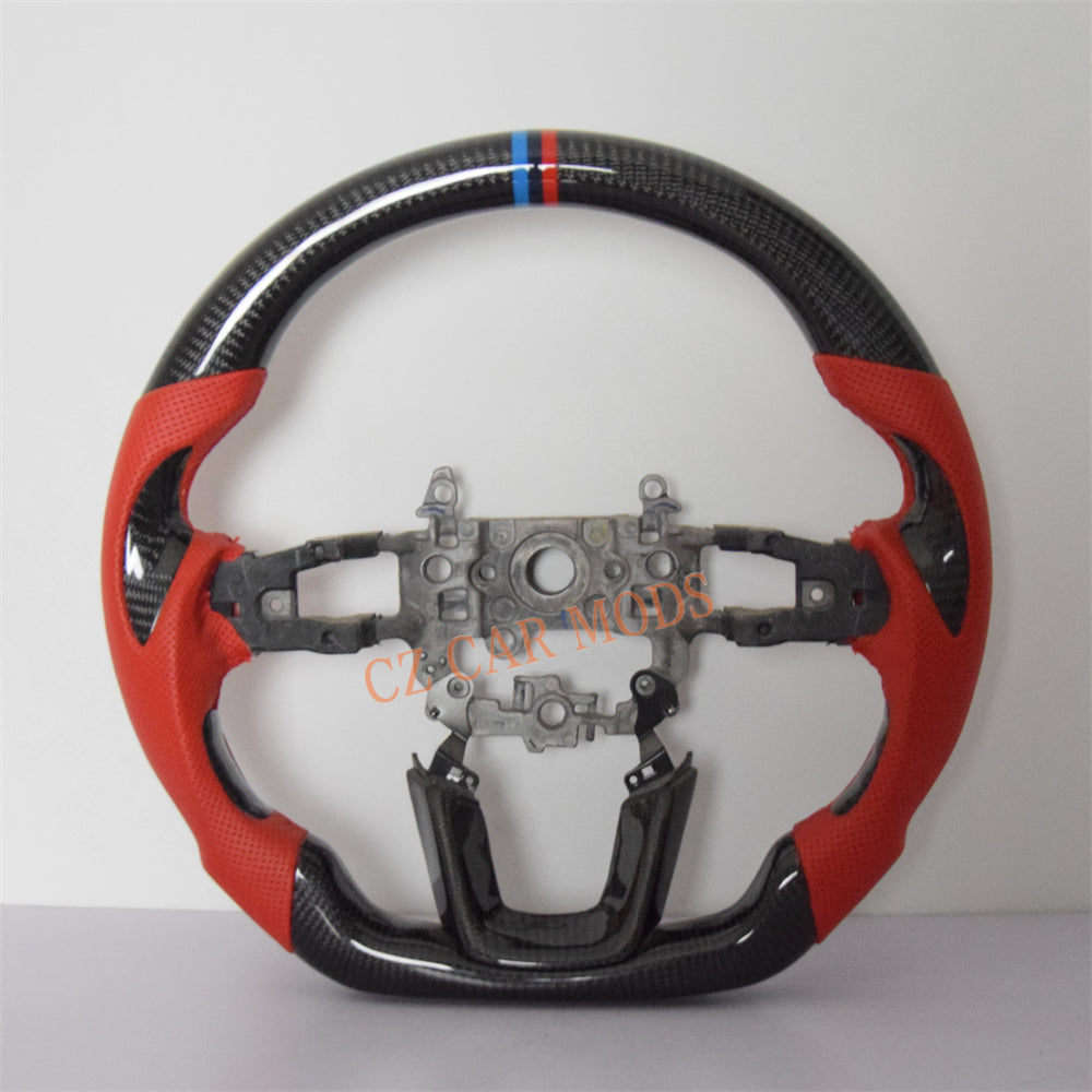 Customized Red Perforated Leather Carbon Fiber Steering Wheel Auto Accessory For Honda Civic 11th GEN 2022 2023 2024 Remanufactured