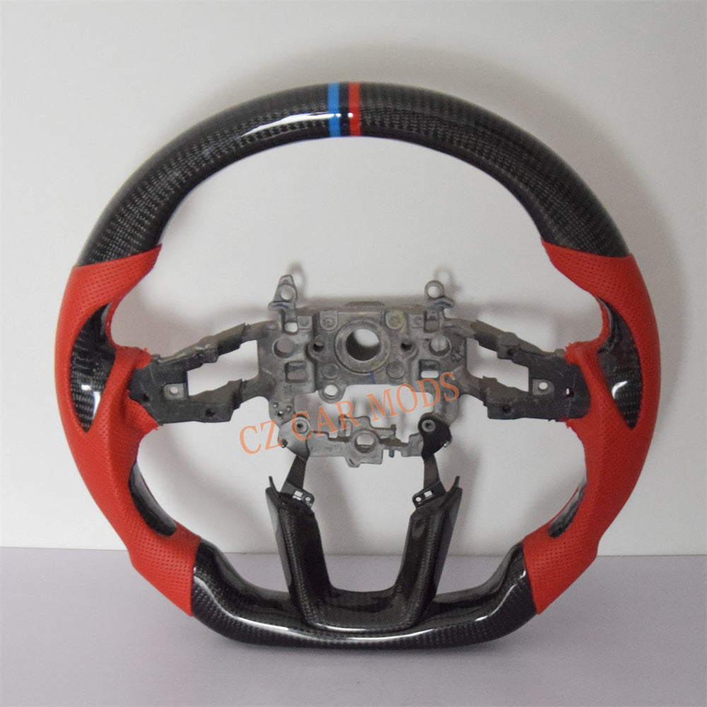 Customized Red Perforated Leather Carbon Fiber Steering Wheel Auto Accessory For Honda Civic 11th GEN 2022 2023 2024 Remanufactured