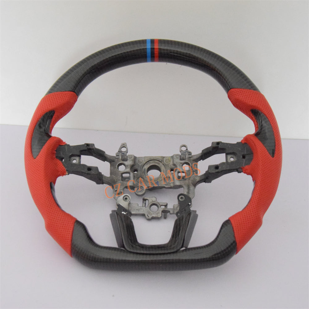 Customized Red Perforated Leather Carbon Fiber Steering Wheel Auto Accessory For Honda Civic 11th GEN 2022 2023 2024 Remanufactured