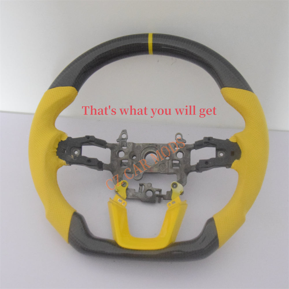 Customized Yellow Leather Real Carbon Fiber Steering Wheel Auto Accessory Fit For Honda Civic 11th GEN 2022 2023 2024 Remanufactured