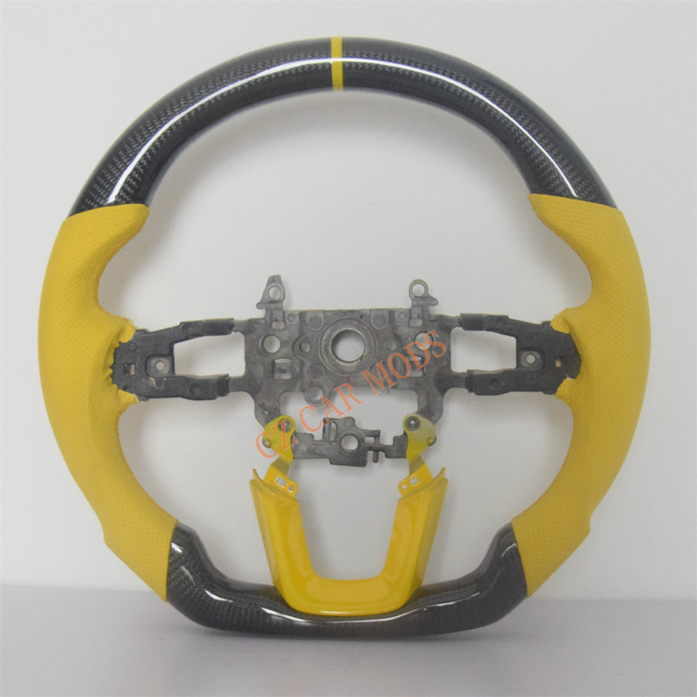 Customized Yellow Leather Real Carbon Fiber Steering Wheel Auto Accessory Fit For Honda Civic 11th GEN 2022 2023 2024 Remanufactured