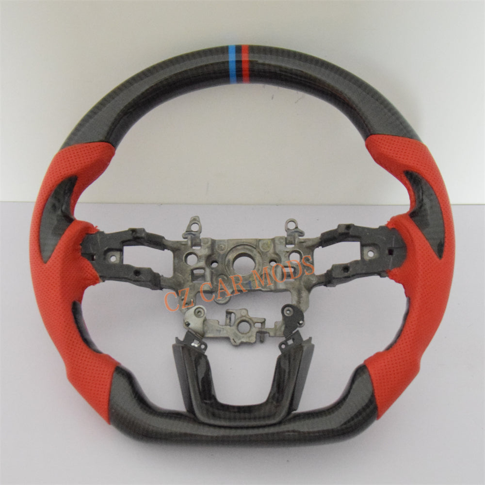 Customized Red Perforated Leather Carbon Fiber Steering Wheel Auto Accessory For Honda Civic 11th GEN 2022 2023 2024 Remanufactured