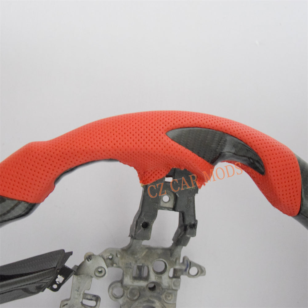 Customized Red Perforated Leather Carbon Fiber Steering Wheel Auto Accessory For Honda Civic 11th GEN 2022 2023 2024 Remanufactured