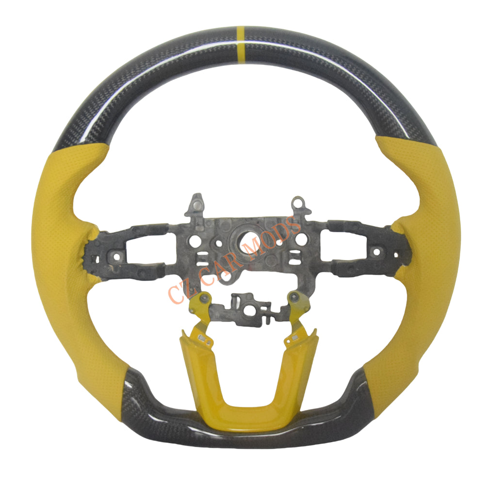 Customized Yellow Leather Real Carbon Fiber Steering Wheel Auto Accessory Fit For Honda Civic 11th GEN 2022 2023 2024 Remanufactured