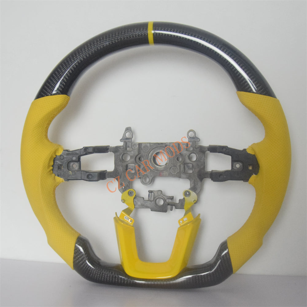 Customized Yellow Leather Real Carbon Fiber Steering Wheel Auto Accessory Fit For Honda Civic 11th GEN 2022 2023 2024 Remanufactured