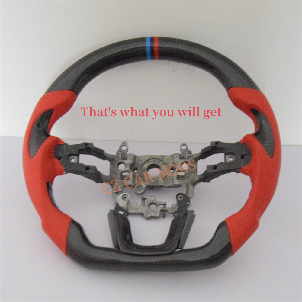 Customized Red Perforated Leather Carbon Fiber Steering Wheel Auto Accessory For Honda Civic 11th GEN 2022 2023 2024 Remanufactured