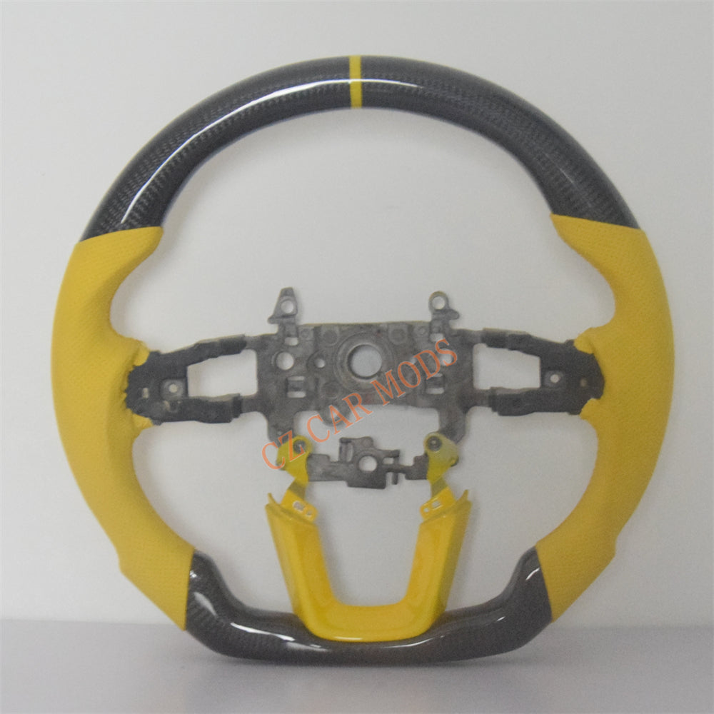 Customized Yellow Leather Real Carbon Fiber Steering Wheel Auto Accessory Fit For Honda Civic 11th GEN 2022 2023 2024 Remanufactured