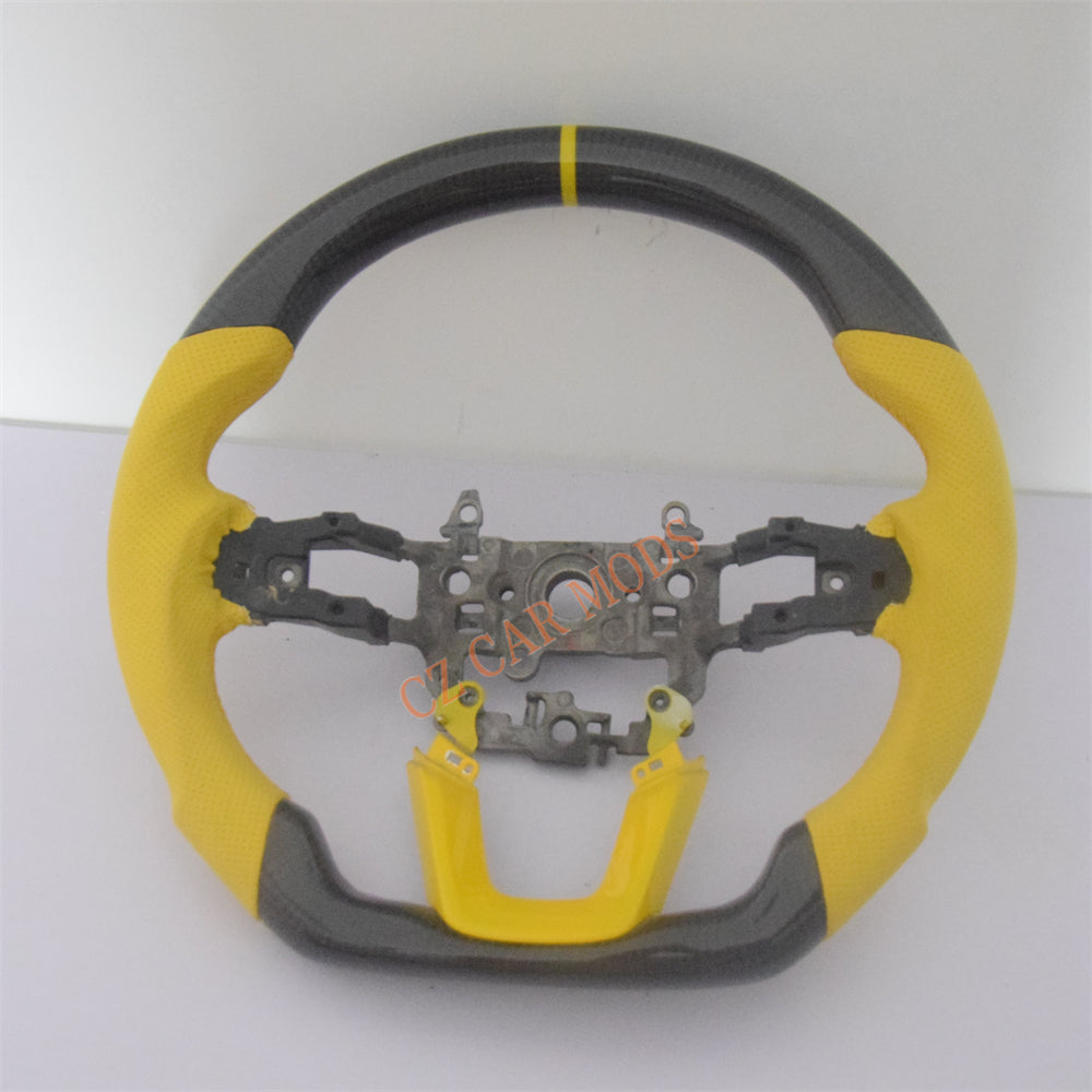 Customized Yellow Leather Real Carbon Fiber Steering Wheel Auto Accessory Fit For Honda Civic 11th GEN 2022 2023 2024 Remanufactured