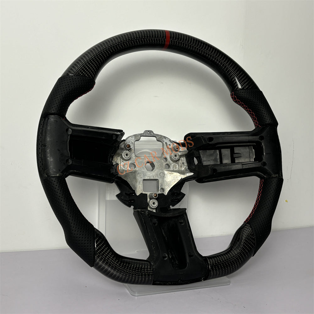 Customized Brand New Carbon Fiber Steering Wheel Auto Accessory With Red Center Strip For Ford Mustang 2010 2011 2012 2013 2014