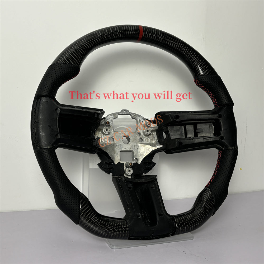 Customized Brand New Carbon Fiber Steering Wheel Auto Accessory With Red Center Strip For Ford Mustang 2010 2011 2012 2013 2014