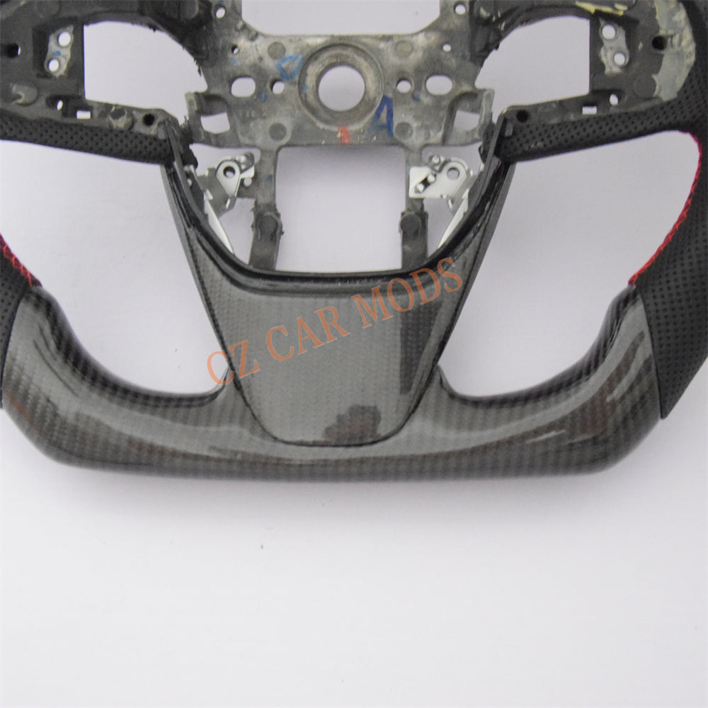 Customized Black Perforated Leather Carbon Fiber Steering Wheel Auto Accessory Remanufactured For Honda Civic 10th GEN 2016 2017 2018 2019 2020 2021