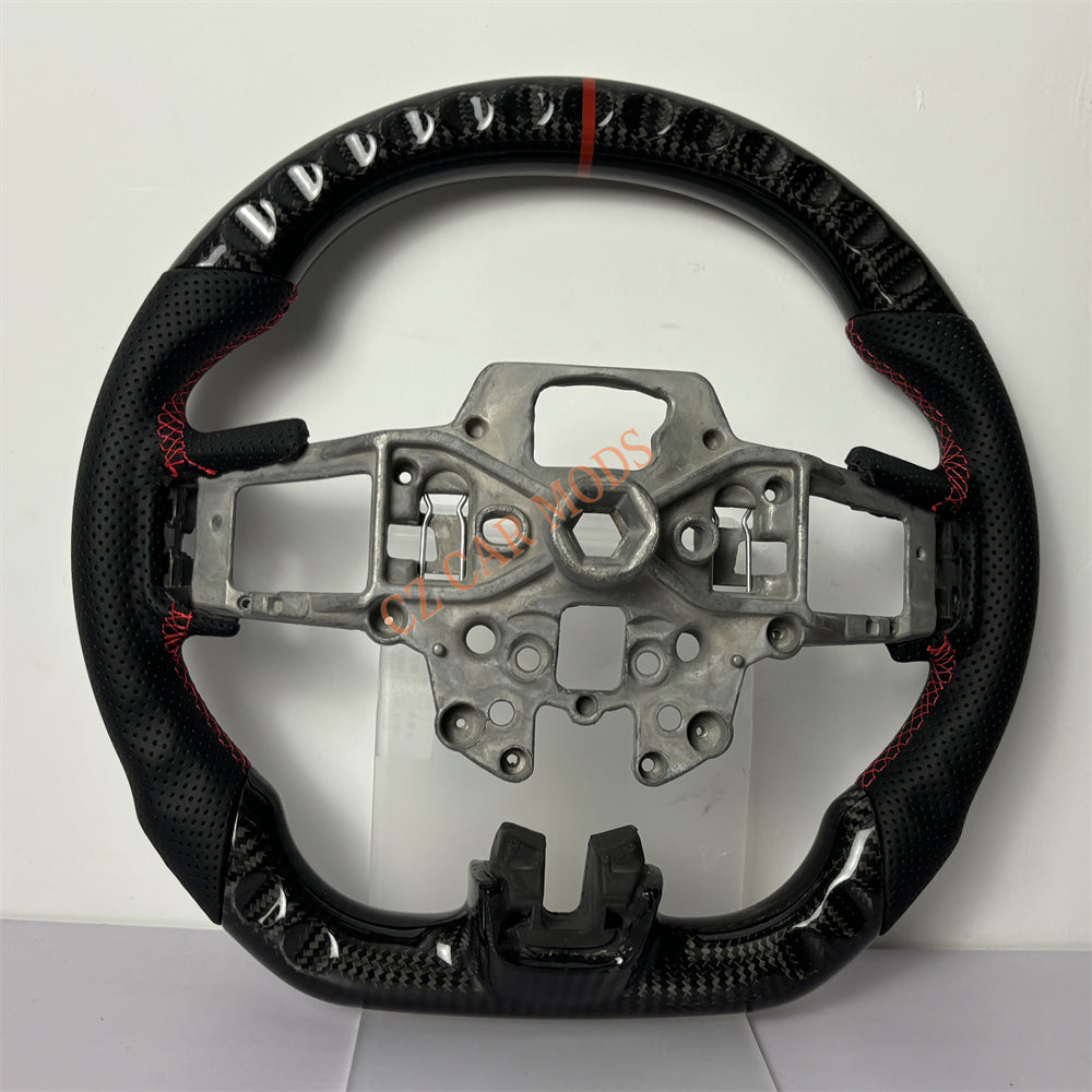 Customized Brand New Perforated Leather Carbon Fiber Steering Wheel Auto Accessory Red Strip Fit For Ford Mustang 2015 2016 2017