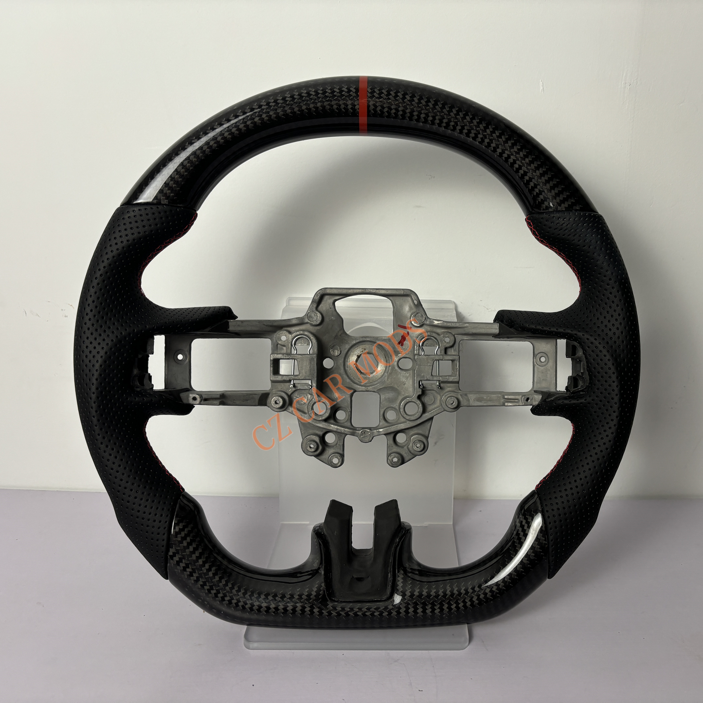 Customized Brand New Perforated Leather Carbon Fiber Steering Wheel Auto Accessory Red Strip Fit For Ford Mustang 2015 2016 2017