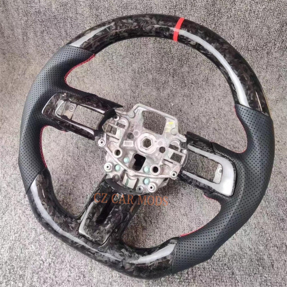 Custom Brand New Forged Carbon Fiber Perforated Leather Steering Wheel With Red Center Strip For Ford Mustang 2015 2016 2017 Auto Accessory