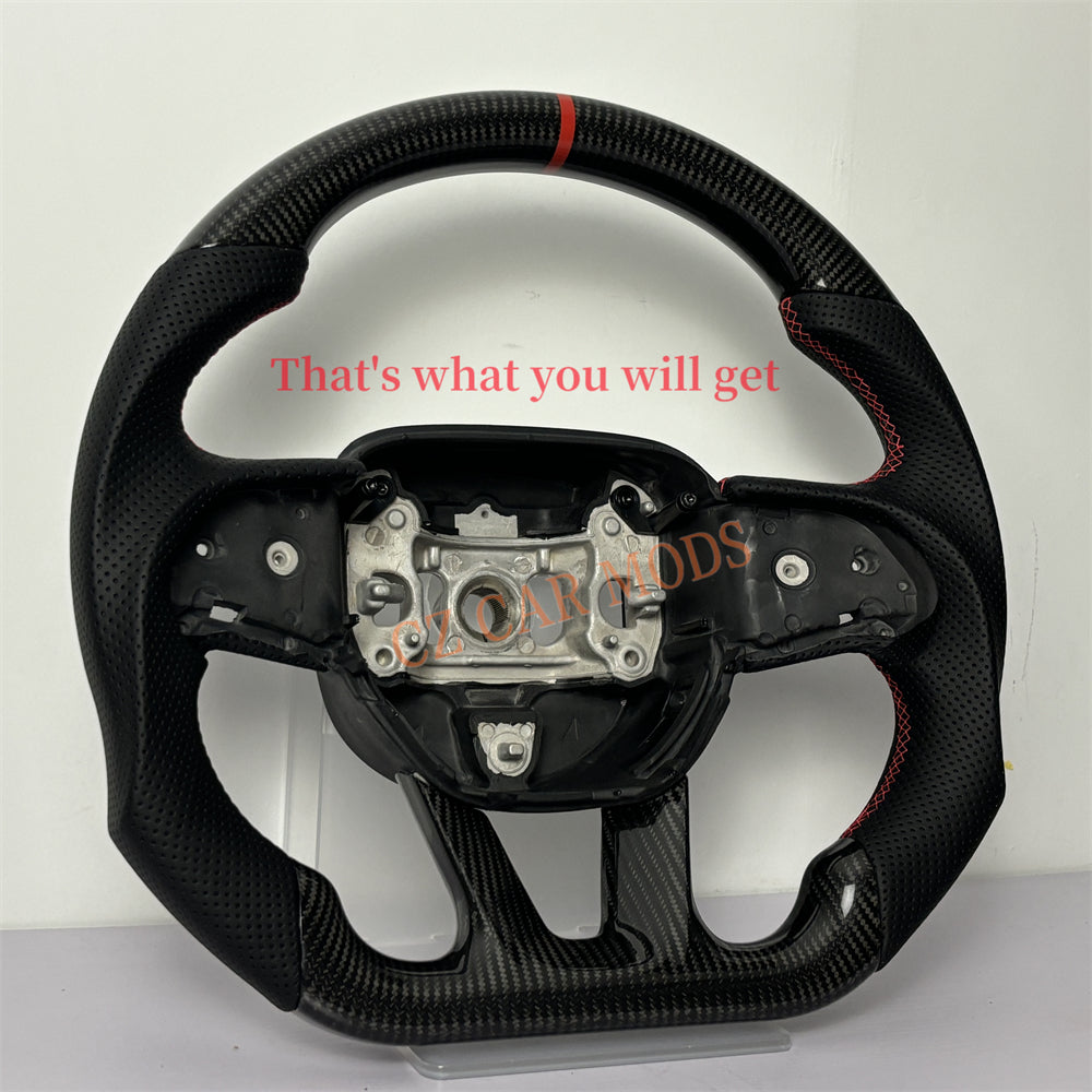 Customized Brand New Perforated Leather Real Carbon Fiber Steering Wheel Auto Accessory Red Strip For Dodge Challenger 2015 2016 2017 2018 2020 2021 2022