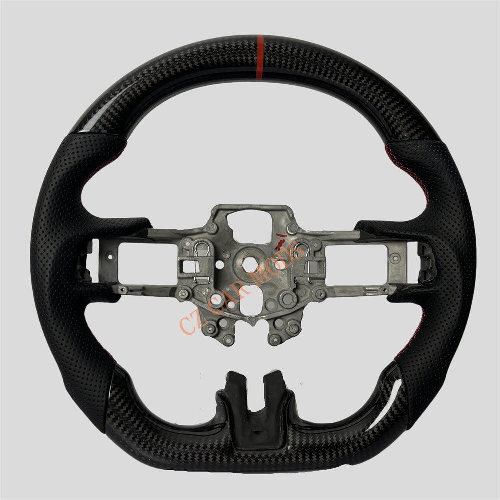 Customized Brand New Perforated Leather Carbon Fiber Steering Wheel Auto Accessory Red Strip Fit For Ford Mustang 2015 2016 2017