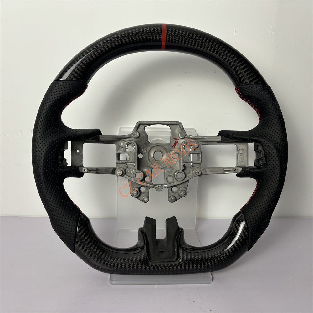 Customized Brand New Perforated Leather Carbon Fiber Steering Wheel Auto Accessory Red Strip Fit For Ford Mustang 2015 2016 2017