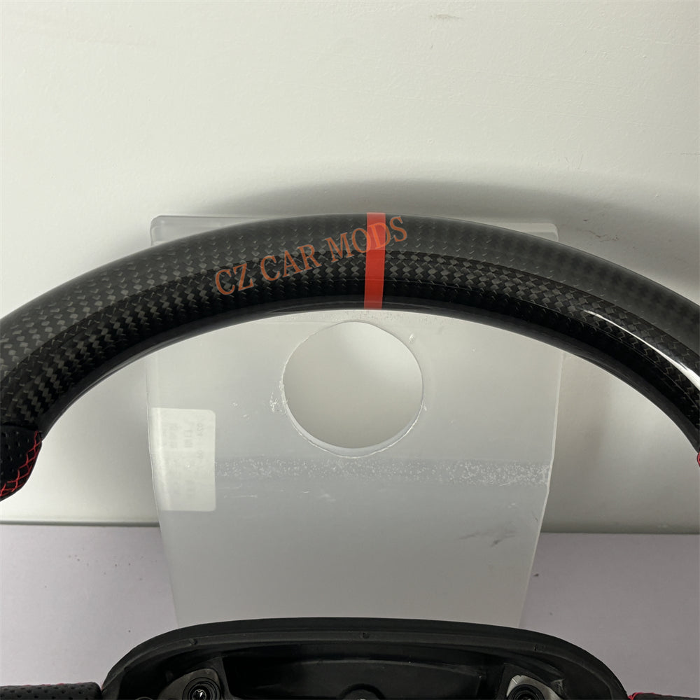Customized Brand New Perforated Leather Real Carbon Fiber Steering Wheel Auto Accessory Red Strip For Dodge Challenger 2015 2016 2017 2018 2020 2021 2022