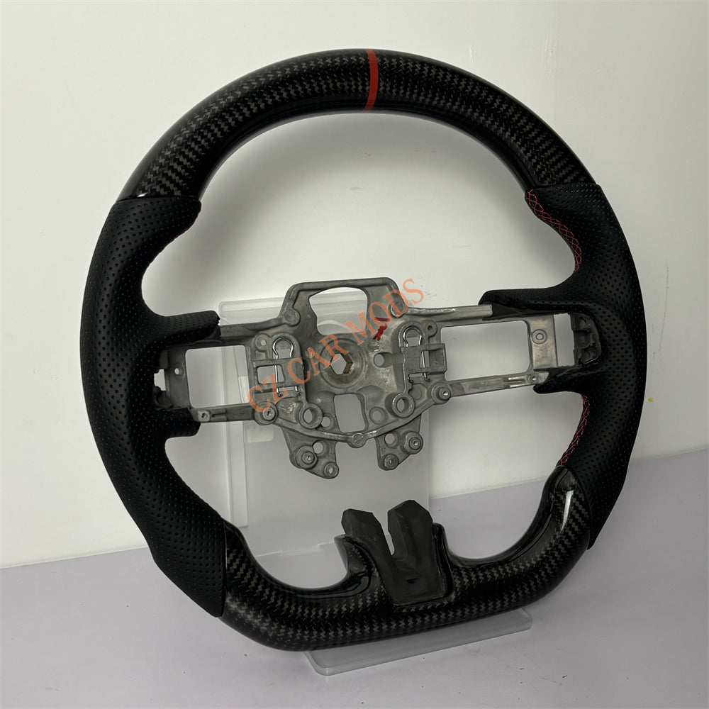 Customized Brand New Perforated Leather Carbon Fiber Steering Wheel Auto Accessory Red Strip Fit For Ford Mustang 2015 2016 2017