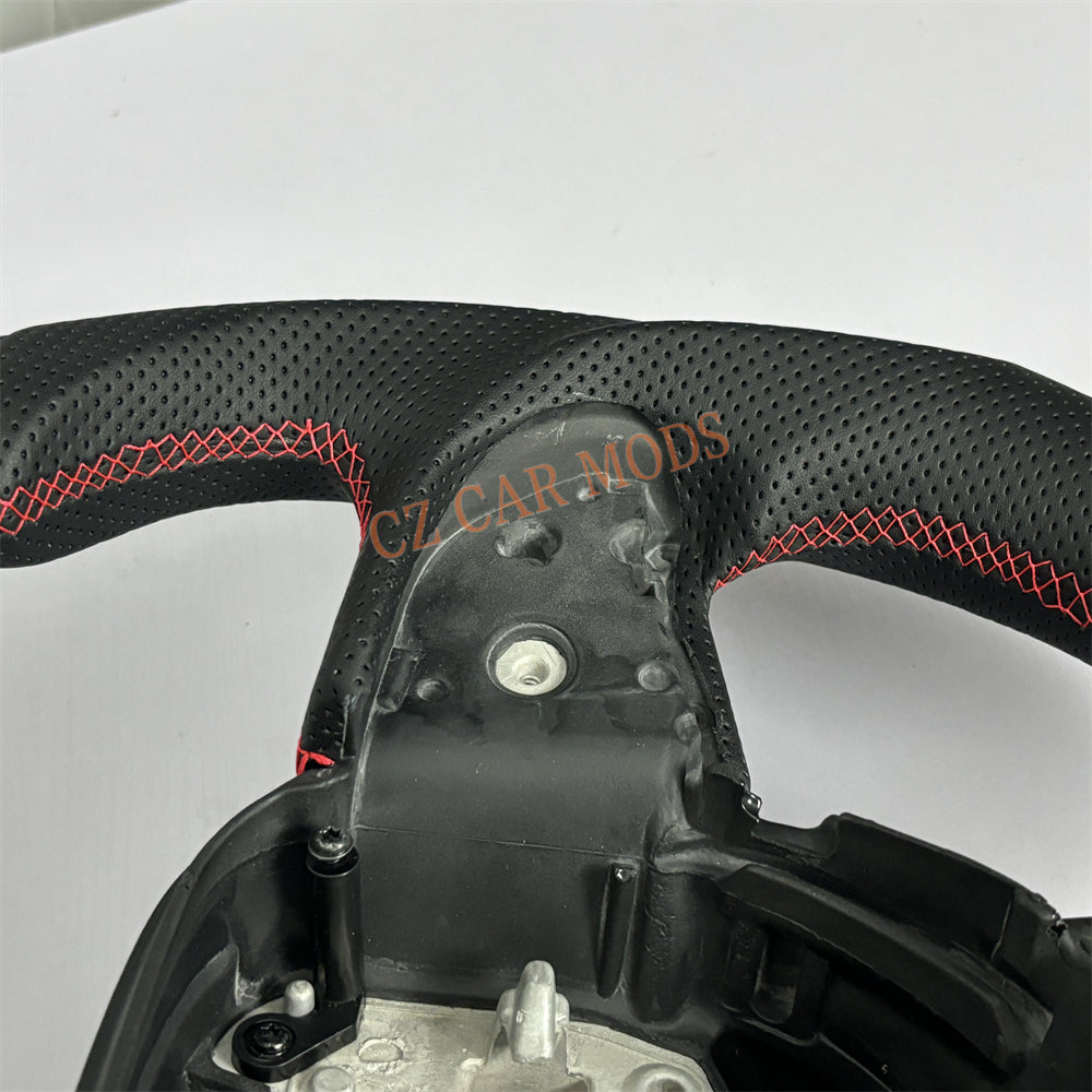 Customized Brand New Perforated Leather Real Carbon Fiber Steering Wheel Auto Accessory Red Strip For Dodge Challenger 2015 2016 2017 2018 2020 2021 2022