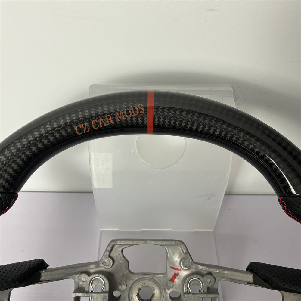 Customized Brand New Perforated Leather Carbon Fiber Steering Wheel Auto Accessory Red Strip Fit For Ford Mustang 2015 2016 2017
