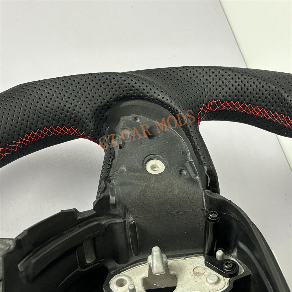 Customized Brand New Perforated Leather Real Carbon Fiber Steering Wheel Auto Accessory Red Strip For Dodge Challenger 2015 2016 2017 2018 2020 2021 2022