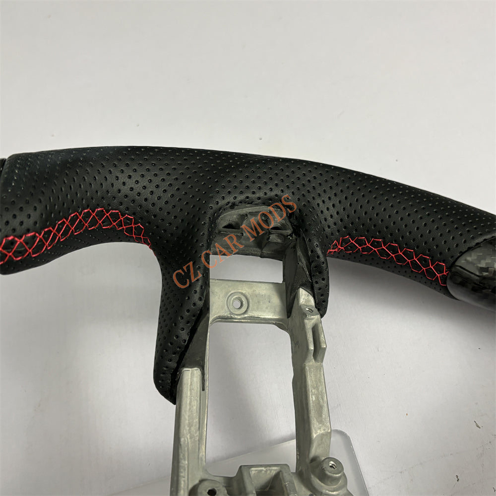 Customized Brand New Perforated Leather Carbon Fiber Steering Wheel Auto Accessory Red Strip Fit For Ford Mustang 2015 2016 2017