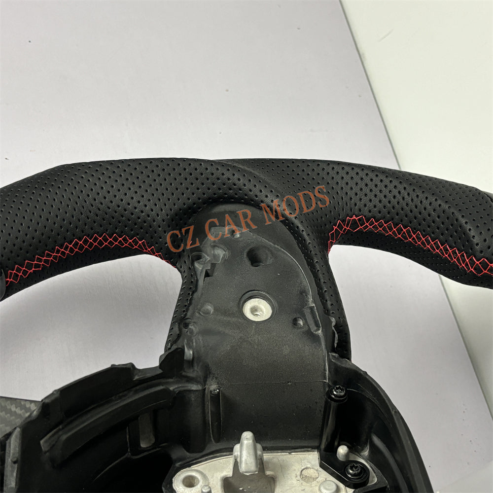 Customized Brand New Perforated Leather Real Carbon Fiber Steering Wheel Auto Accessory Red Strip For Dodge Challenger 2015 2016 2017 2018 2020 2021 2022