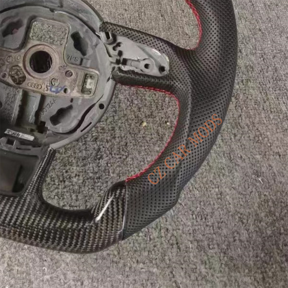 Customized Remanufactured Perforated Leather Black Real Carbon Fiber Steering Wheel Auto Accessory For Audi A4 RSQ3 2012 2013 2014 2015 2016