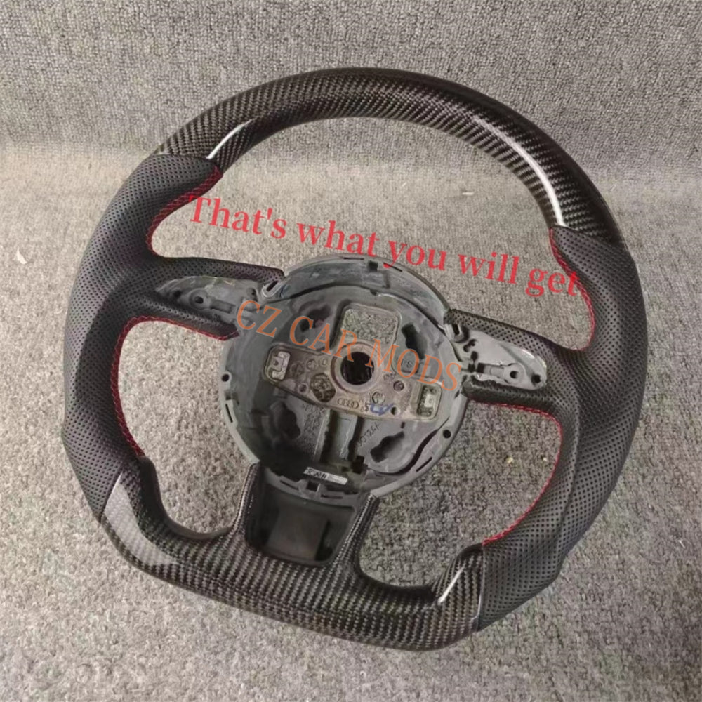 Customized Remanufactured Perforated Leather Carbon Fiber Steering Wheel Auto Accessory Fit For Audi A4 RS3 2012-2016 RS4 2013-2018 RS5 2012-2016 RS6 2013-2018 RS7 2012-2016 RSQ3 2012-2016 S3 2016-2021 S4 2012-2015 S5 2012-2016
