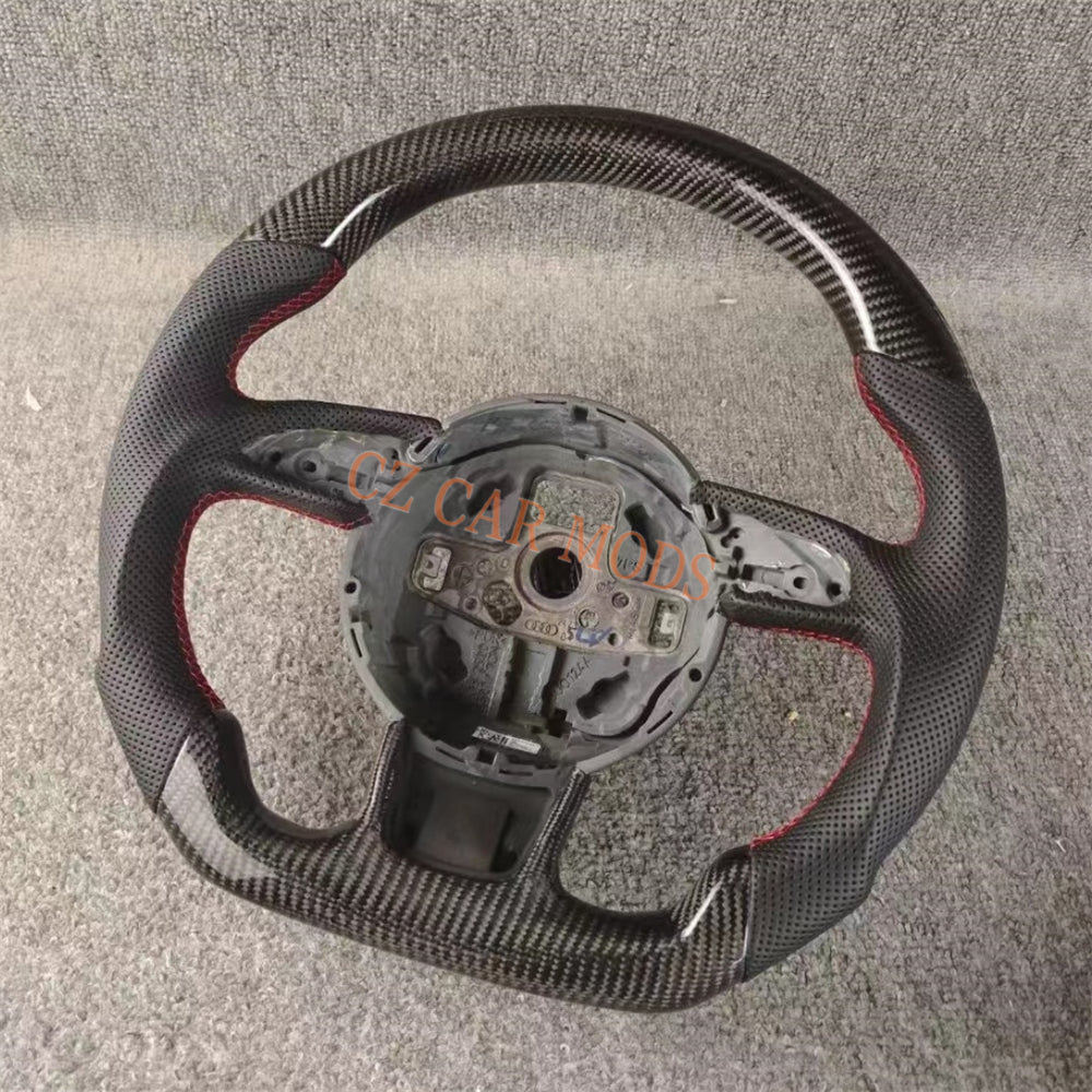 Customized Remanufactured Perforated Leather Carbon Fiber Steering Wheel Auto Accessory Fit For Audi A4 RS3 2012-2016 RS4 2013-2018 RS5 2012-2016 RS6 2013-2018 RS7 2012-2016 RSQ3 2012-2016 S3 2016-2021 S4 2012-2015 S5 2012-2016