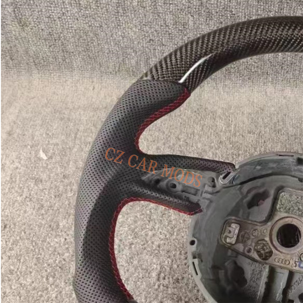 Customized Remanufactured Perforated Leather Carbon Fiber Steering Wheel Auto Accessory Fit For Audi A4 RS3 2012-2016 RS4 2013-2018 RS5 2012-2016 RS6 2013-2018 RS7 2012-2016 RSQ3 2012-2016 S3 2016-2021 S4 2012-2015 S5 2012-2016