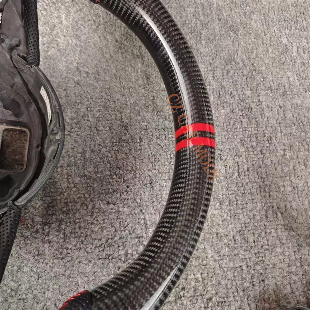 Customized Remanufactured Perforated Leather Carbon Fiber Steering Wheel Auto Accessory Red Center Strip Fit For Audi A4 RS3 2012-2016 RS4 2013-2018 RS5 2012-2016 RS6 2013-2018 RS7 2012-2016 RSQ3 2012-2016 S3 2016-2021 S4 2012-2015